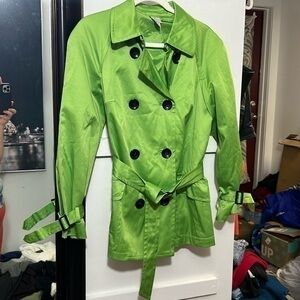 YVOS Trench Coat Jacket Womens Size Small Metallic Green
